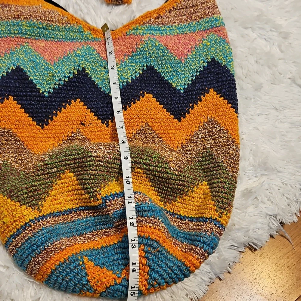 Crochet Hobo Bag Shoulder Bag‎ Chevron Colorful Handmade Hippie Boho Purse
